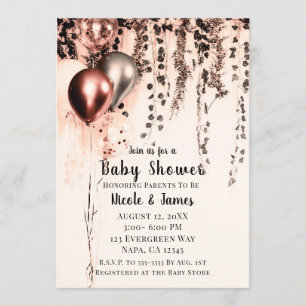 Rosa Rose Gold Cream Metallic Balloons Babydusche Einladung