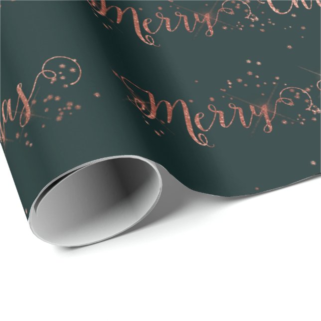 Rosa Rose Gold Deep Green Frohe Weihnachtsschrift Geschenkpapier (Rolleneckpunkt)