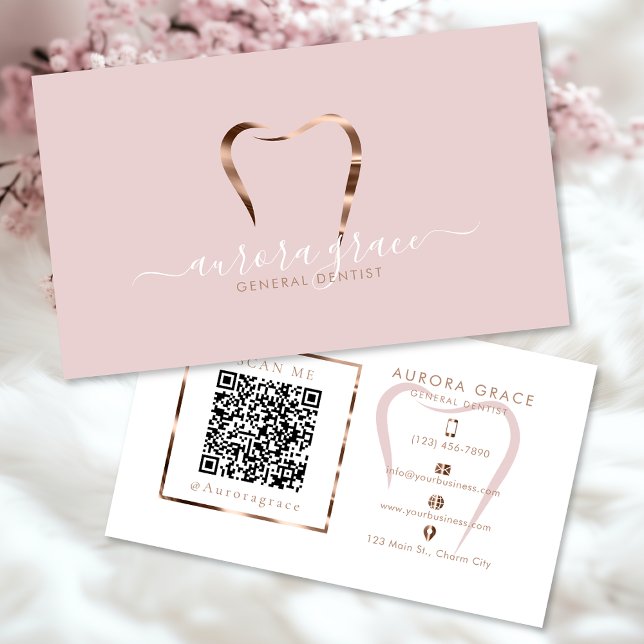 Rosa Rose Gold Dental Elegante Visitenkarte (Von Creator hochgeladen)