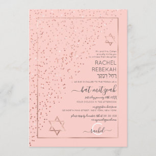 Rosa Rose Gold Diagonal Confetti Bat Mitzvah Einladung