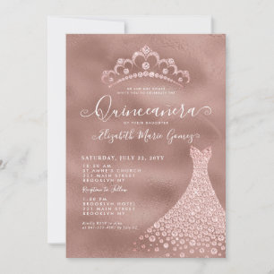 Rosa Rose Gold Diamond Tiara Kleidung Quinceanera Einladung