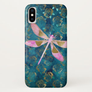 Rosa Rose Gold Dragonfly auf Türkis Blaues Fossil Case-Mate iPhone Hülle