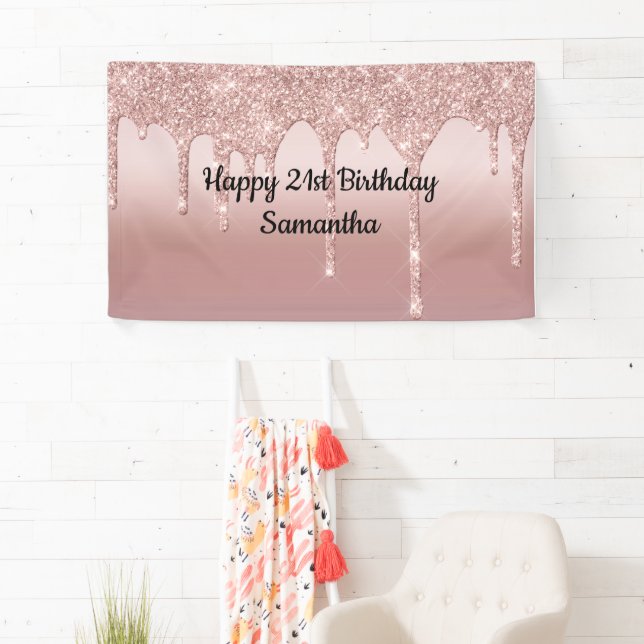 Rosa Rose Gold Drilling Glitzer Personalisiert Banner (Insitu)
