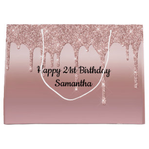 Rosa Rose Gold Drilling Glitzer Personalisiert Große Geschenktüte