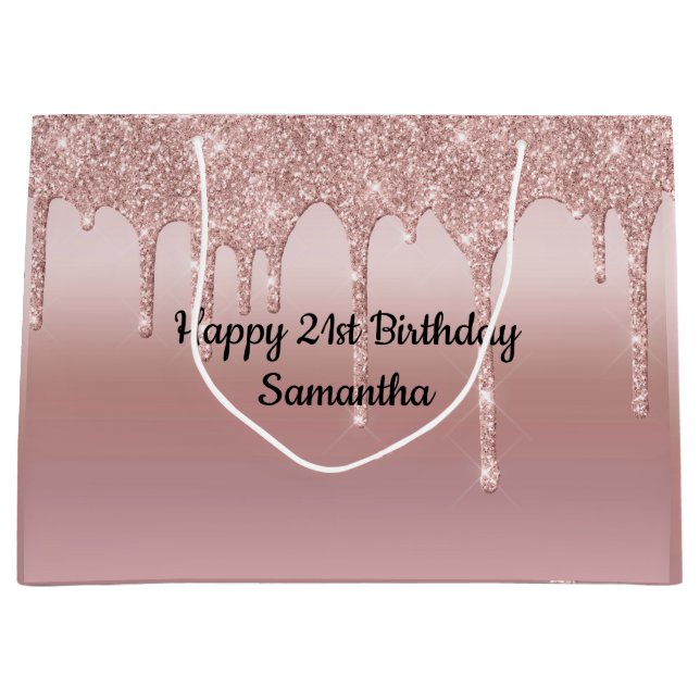 Rosa Rose Gold Drilling Glitzer Personalisiert Große Geschenktüte (Vorderseite)