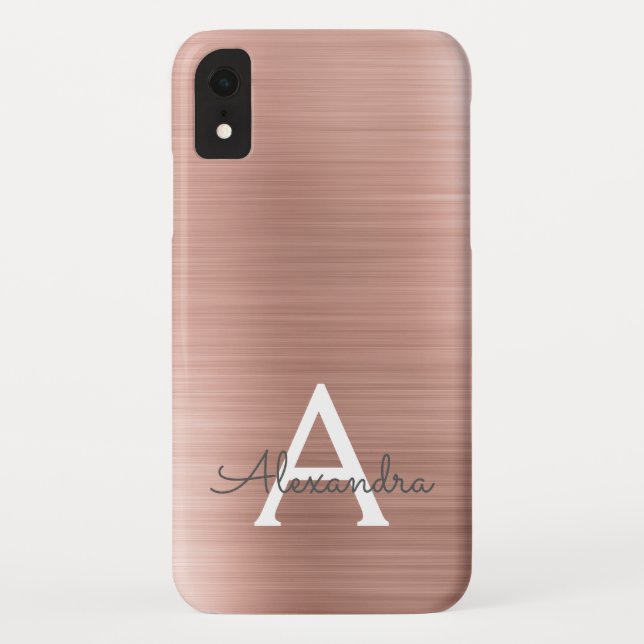 Rosa Rose Gold Edelstahl Monogramm Case-Mate iPhone Hülle (Rückseite)