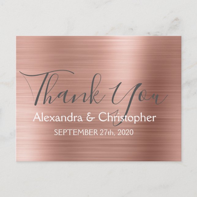 Rosa | Rose Gold Elegant Wedding Vielen Dank Postkarte (Vorderseite)