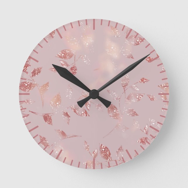 Rosa Rose Gold Elegante Runde Wanduhr (Vorderseite)