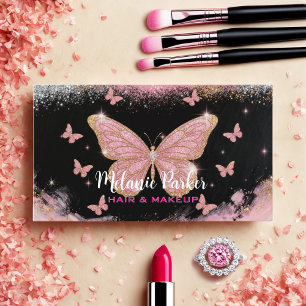 Rosa Rose Gold Eleganter Glitzer Schmetterling Visitenkarte
