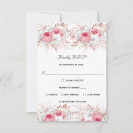 Rosa Rose Gold Floral Elegante Hochzeit RSVP Karte