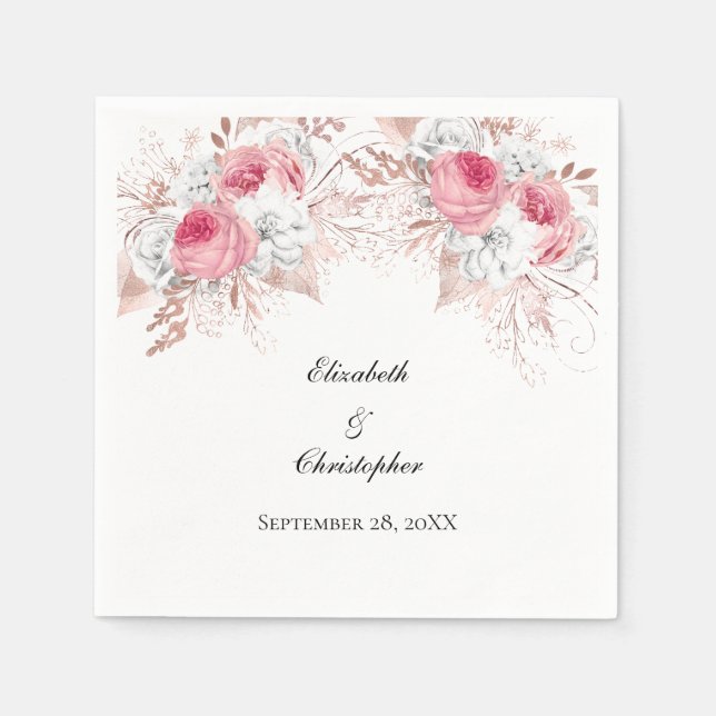 Rosa Rose Gold Floral Elegante Hochzeit Serviette (Vorderseite)