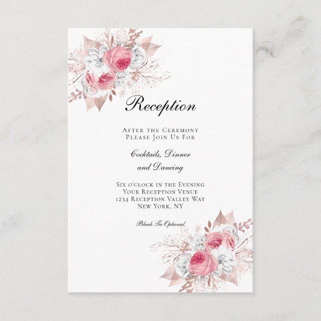Rosa Rose Gold Floral Eleganter Hochzeitsslipp Emp Begleitkarte (Vorderseite)