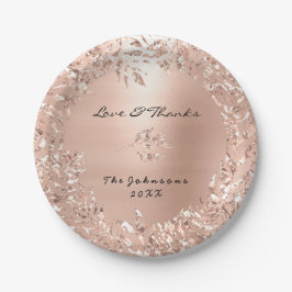 Rosa Rose Gold Floral Glitzer Custom Vielen Dank Pappteller