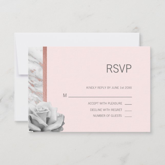 Rosa Rose Gold Foil & Gray UAWG Wedding RSVP Karte (Vorderseite)