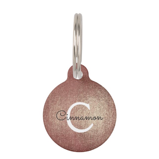 Rosa Rose Gold Foil Metallic Monogram Name Haustiermarke (Vorderseite)
