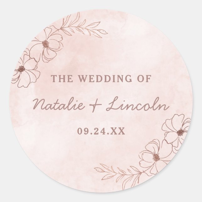 Rosa Rose Gold Foil Monogram Rustikale Hochzeit Runder Aufkleber (Vorderseite)