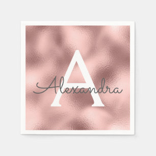 Rosa Rose Gold Foil & Sparkle Monogram Birthday Serviette