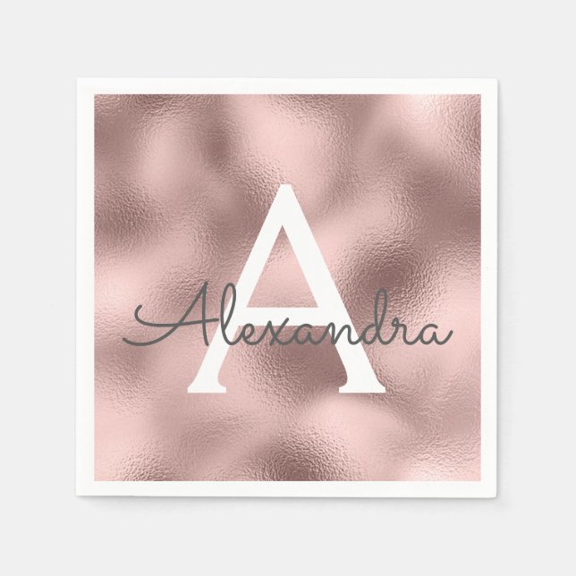 Rosa Rose Gold Foil & Sparkle Monogram Birthday Serviette (Vorderseite)