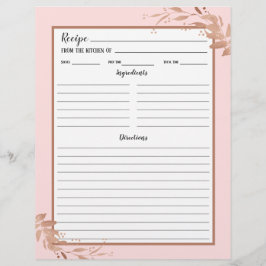 Rosa Rose Gold Foliage Recipi Binder Page
