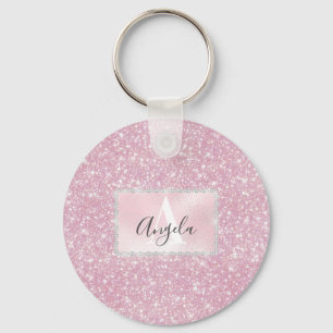 Rosa Rose Gold Funkelnd Glitzer Monogram Girl Schlüsselanhänger