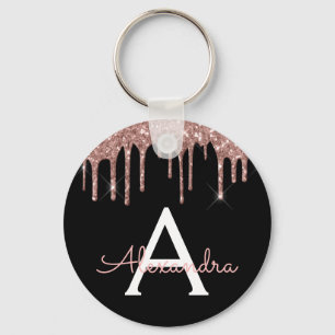 Rosa Rose Gold Funkelnd Glitzer Monogram Schlüsselanhänger