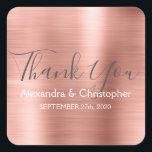 Rosa | Rose Gold Gastgeschenk Hochzeit Vielen Dank Quadratischer Aufkleber<br><div class="desc">Rosa | Rosa Rose Gold Hochzeit Siegel Gefallen Dankeschön Sticker. Dieser Aufkleber kann auf Ihren Namen und Ihr Hochzeitsdatum angepasst werden und zum Siegel Ihrer Hochzeitseinladungen oder Liebestaschen verwendet werden. Diese Rose Gold Hochzeit Siegel Aufkleber ist Teil der Rose Gold Hochzeit Sammlung. Bitte kontaktieren Sie den Designer, wenn Sie passende...</div>