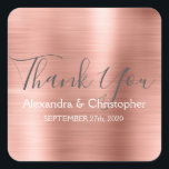 Rosa | Rose Gold Gastgeschenk Hochzeit Vielen Dank Quadratischer Aufkleber<br><div class="desc">Rosa | Rosa Rose Gold Hochzeit Siegel Gefallen Dankeschön Sticker. Dieser Aufkleber kann auf Ihren Namen und Ihr Hochzeitsdatum angepasst werden und zum Siegel Ihrer Hochzeitseinladungen oder Liebestaschen verwendet werden. Diese Rose Gold Hochzeit Siegel Aufkleber ist Teil der Rose Gold Hochzeit Sammlung. Bitte kontaktieren Sie den Designer, wenn Sie passende...</div>