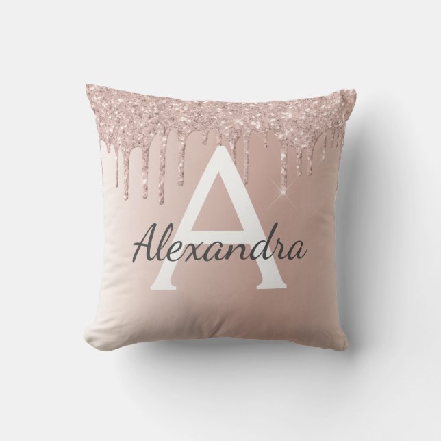 Rosa Rose Gold gebürstetes Metall, Girly Script Mo Kissen (Vorderseite)