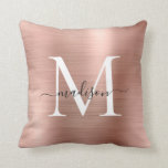 Rosa Rose Gold gebürstetes Metall, Girly Script Mo Kissen<br><div class="desc">Rosa Rose Gold gebürstetes Metall,  Girly Script Monogram Kissen</div>