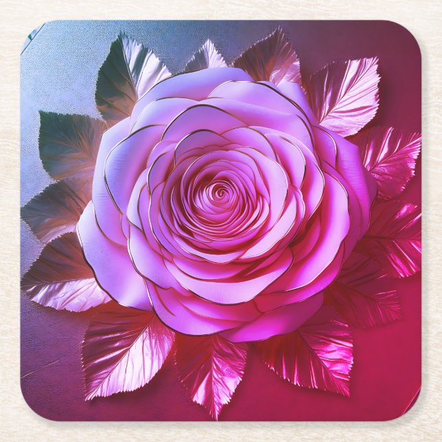 Rosa Rose Gold getrimmte Blätter Untersetzer Set (Vorderseite)