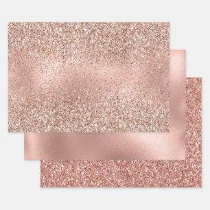 Rosa Rose Gold Glam Glitzer Geschenkpapier Set