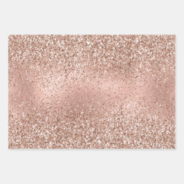 Rosa Rose Gold Glam Glitzer Snowflake Geschenkpapier Set