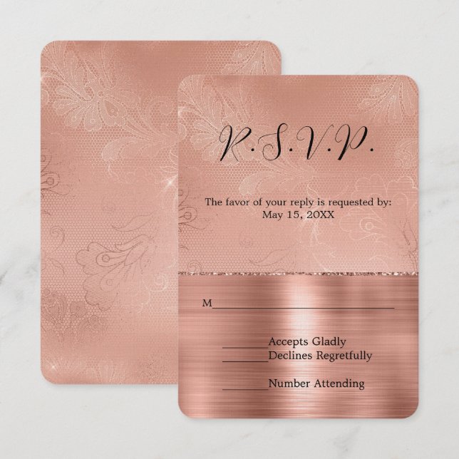 Rosa Rose Gold Glam Lace Wedding RSVP (Vorne/Hinten)