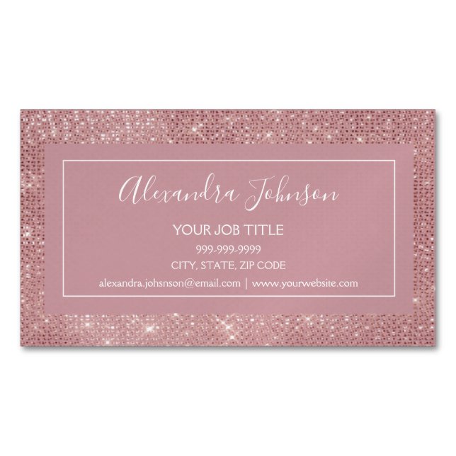 Rosa Rose Gold Glam Sparkle Moderne und elegante Magnetische Visitenkarte (Vorderseite)