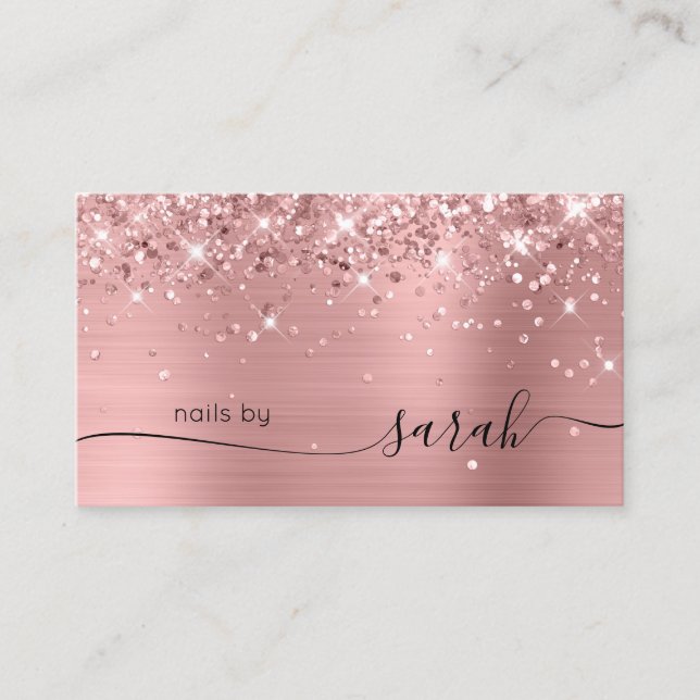 Rosa Rose Gold Glittery Glam Stilvolle Unterschrif Visitenkarte (Vorderseite)