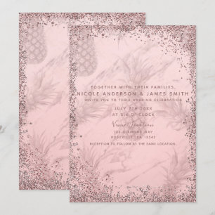 Rosa Rose Gold Glitzer Ananas Tropische Hochzeit Einladung