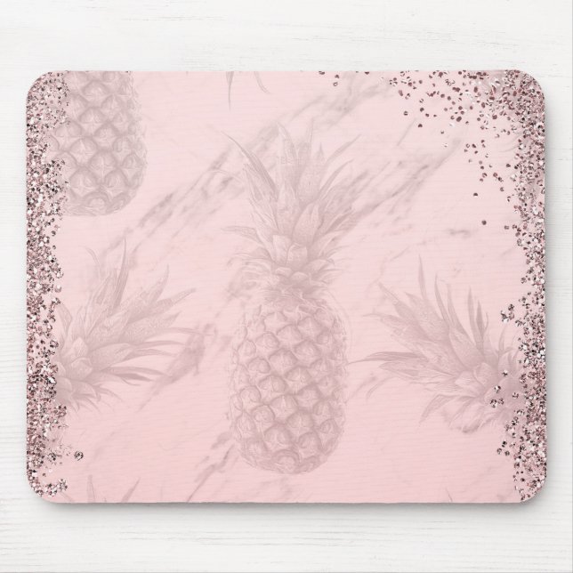 Rosa Rose Gold Glitzer Ananas Tropischer Chic Mousepad (Vorne)