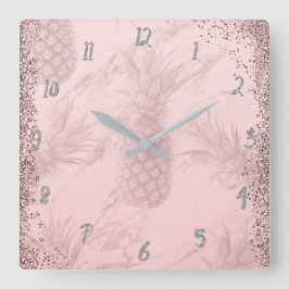 Rosa Rose Gold Glitzer Ananas Tropischer Chic Quadratische Wanduhr