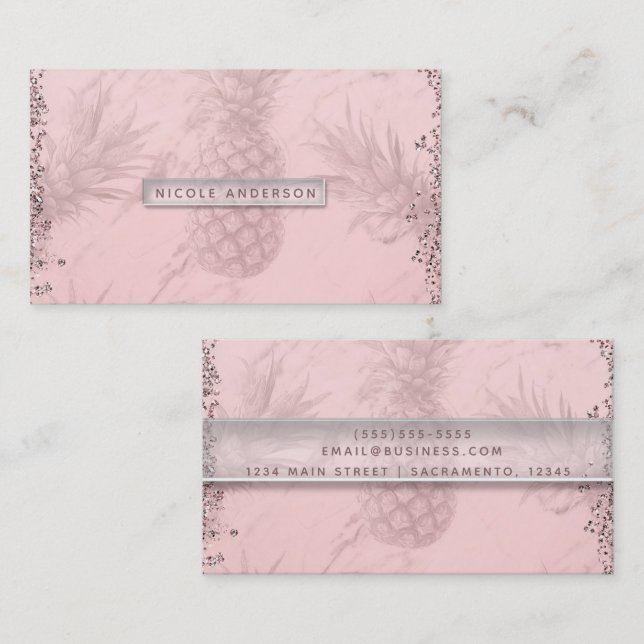 Rosa Rose Gold Glitzer Ananas Tropischer Chic Visitenkarte (Vorne/Hinten)