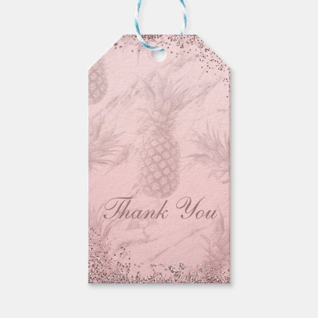 Rosa Rose Gold Glitzer Ananas Tropischer Gefallen Geschenkanhänger (Vorderseite)