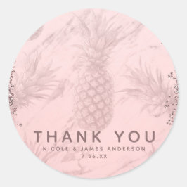 Rosa Rose Gold Glitzer Ananas Tropischer Gefallen Runder Aufkleber