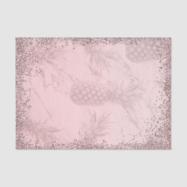 Rosa Rose Gold Glitzer Ananas Tropisches Party Seidenpapier (Vorderseite)