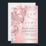 Rosa Rose Gold Glitzer Ballon jedes Alter Geburtst Einladung<br><div class="desc">Modernes,  elegantes Rosa Rosa Rose Gold Glitzer Sparkle Banner Ballon Jegliche Jahreszeit</div>