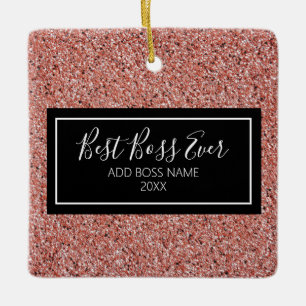 Rosa Rose Gold Glitzer Bester Boss je Personalisie Keramikornament