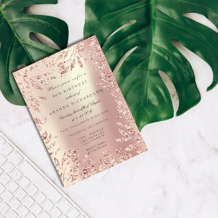 Rosa Rose Gold Glitzer Blätter Blumenrahmen Früh Einladung