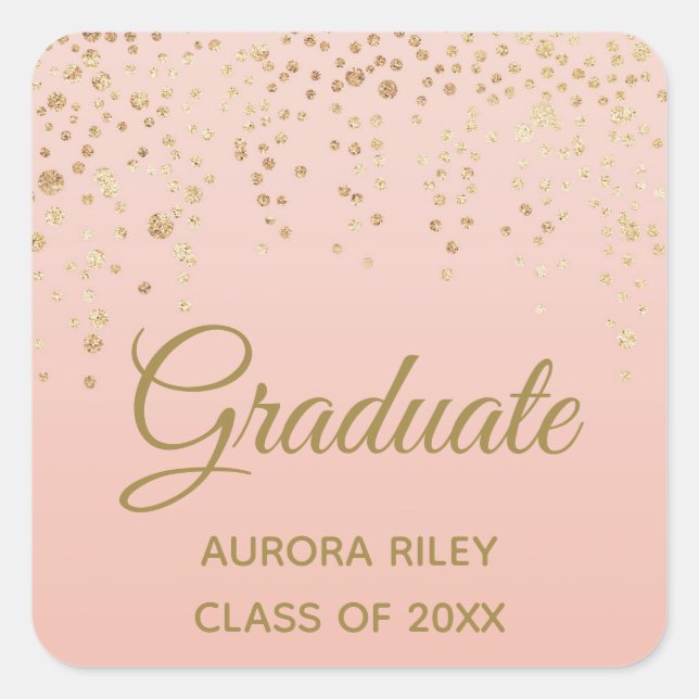 Rosa Rose Gold Glitzer Confetti Abschluss Quadratischer Aufkleber (Vorderseite)