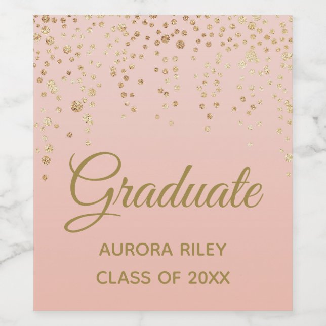 Rosa Rose Gold Glitzer Confetti Abschluss Weinetikett (Einzelnes Label)