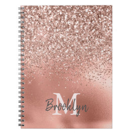 Rosa Rose Gold Glitzer Confetti Monogram Initial Notizblock