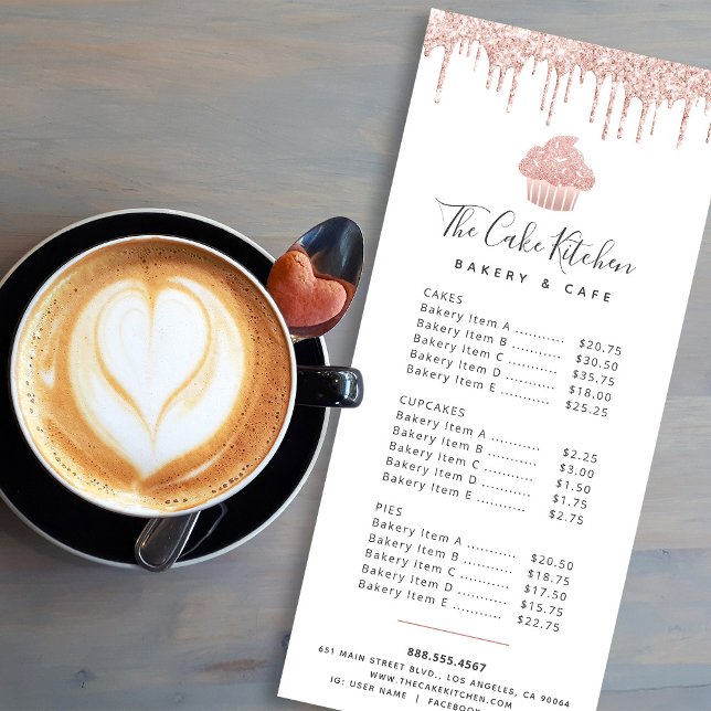 Rosa Rose Gold Glitzer Cupcake Bäckerei Dessert Me Werbekarte (Von Creator hochgeladen)