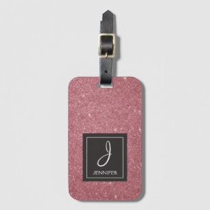 Rosa Rose Gold Glitzer Elegante Monogram Gepäckmar Gepäckanhänger